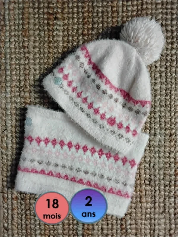 🌈Ensemble bonnet et snood doublé polaire Fille 18mois - 2ans
